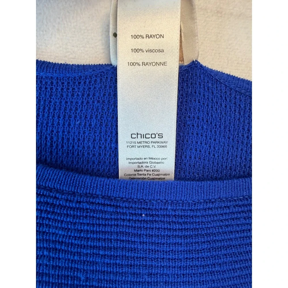 Chicos Blue Ribbed Knit Boatneck Sweater Side Button Detail Size 0 Small